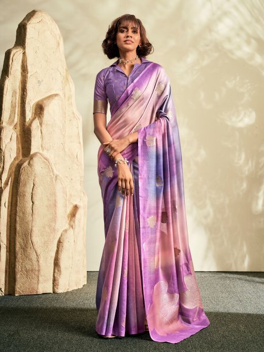 Captivating Purple Thread Work Silk Festival Wear Saree With Blouse