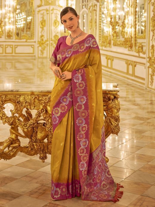 Glamorous Yellow Zari Weaving Banarasi Silk Haldi Wear Saree