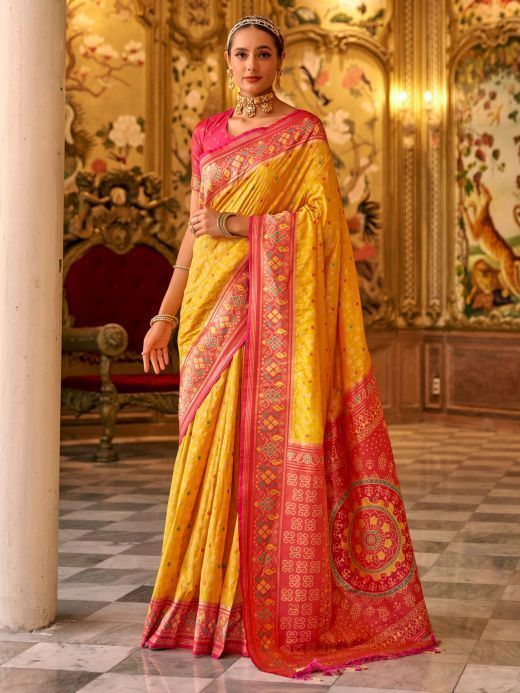 Bewitching Yellow Zari Weaving Banarasi Silk Haldi Wear Saree