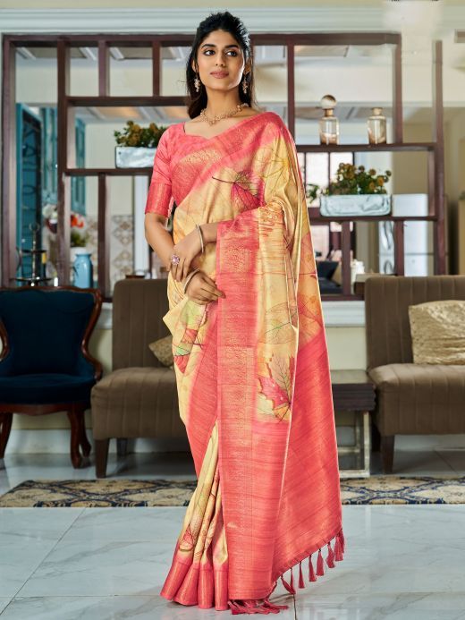 Bewitching Yellow Digital Printed Silk Festival Wear Saree With Blouse