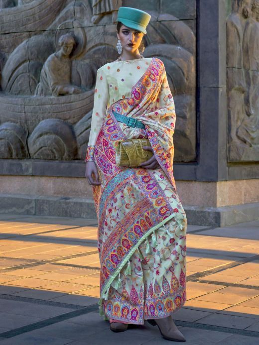 Fascinating Mint Green Weaving Organza Saree With Blouse