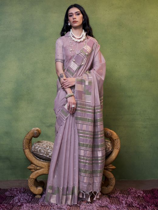 Wonderful Light Purple Weaving Cotton Festival Wear Saree With Blouse