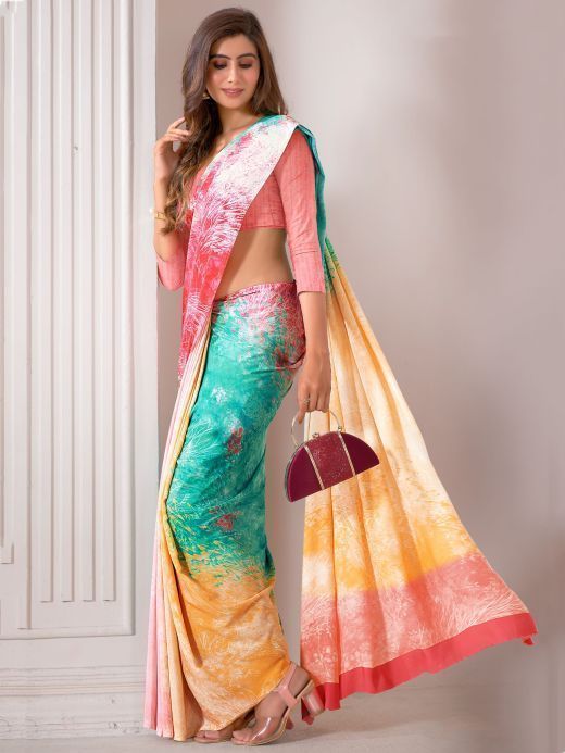 Enchanting Multi-Color Digital Printed Satin Saree With Blouse