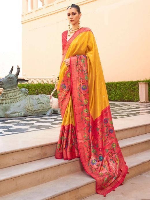 Amazing Yellow Zari Weaving Silk Haldi Wear Saree With Blouse
