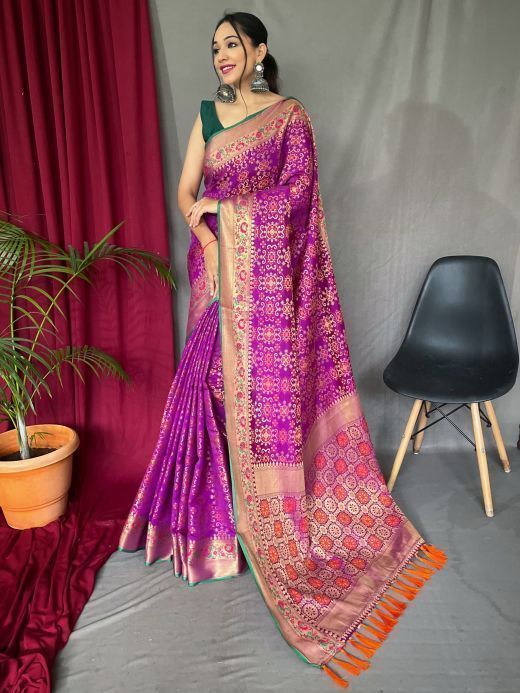 Gorgeous Purple Zari Weaving Silk Function Wear Saree With Blouse