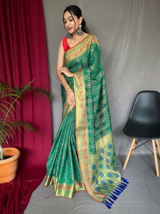 Marvelous Green Zari Weaving Silk Traditional Saree With Blouse