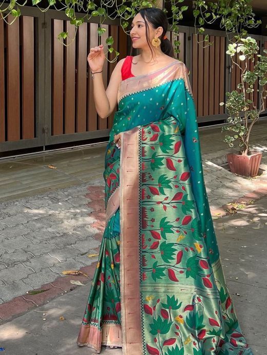 Graceful Green Zari Woven Banarasi Silk Wedding Wear Saree With Blouse