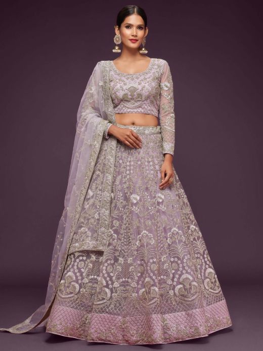 Exquisite Lilac Dori Work Soft Net Occasion Wear Lehenga Choli