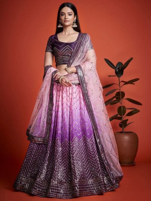 Captivating Purple Sequins Chinon Function Wear Lehenga Choli