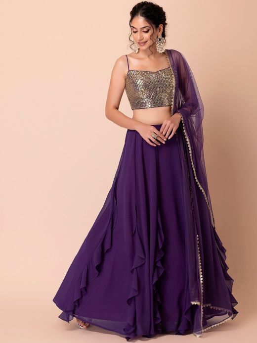 Charming Purple Georgette Party Wear Lehenga With Sequins Choli