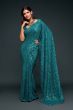 Sabyasachi Green Sequins Georgette Party Wear Saree With Blouse