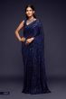 Sabyasachi Navy Blue Sequins Party Wear Saree With Blouse