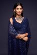 Sabyasachi Navy Blue Sequins Party Wear Saree With Blouse