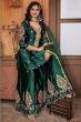 Bottle Green Satin Embroidered Sharara Suit