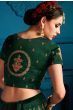 Bottle Green Sequins Embroidery Satin Wedding Lehenga Choli With Peach Dupatta (Default)