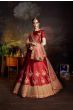 Red Embroidery Satin Bridal Lehenga Choli With Peach Dupatta (Default)