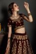 Maroon Embroidery Velvet Indian Wedding Lehenga Choli With Peach Dupatta (Default)