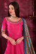 Hot Pink Embroidered Gown With Dupatta