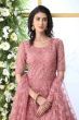 Peach Thread Embroidered Net Party Wear Gown With Dupatta