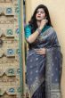 Grey-Blue Banarasi Silk Festival Wear Saree With Blouse