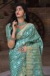Green Striped Banarasi Silk Festival Wear Saree With Blouse