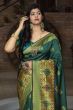 Green Heavy Bordered Banarasi Silk Wedding Wear Saree With Blouse