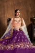 Purple Thread Work Raw Silk Bridal Lehenga With Peach Choli And Off-White Dupatta (Default)