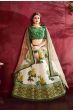 Cream-Green Floral Print Banglori Silk Bridal Lehenga Choli With Beige Dupatta 
