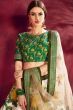 Cream-Green Floral Print Banglori Silk Bridal Lehenga Choli With Beige Dupatta 
