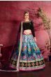 Multi Color Floral Printed Banglori Silk Bridal Lehenga With Black Choli 