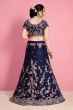 Navy Blue Sequins Embroidery Velvet Silk Wedding Lehenga Choli With Pink Dupatta (Default)