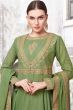 Readymade Green Embroidered Muslin Cotton Silk Wedding Gown With Dupatta (Default)