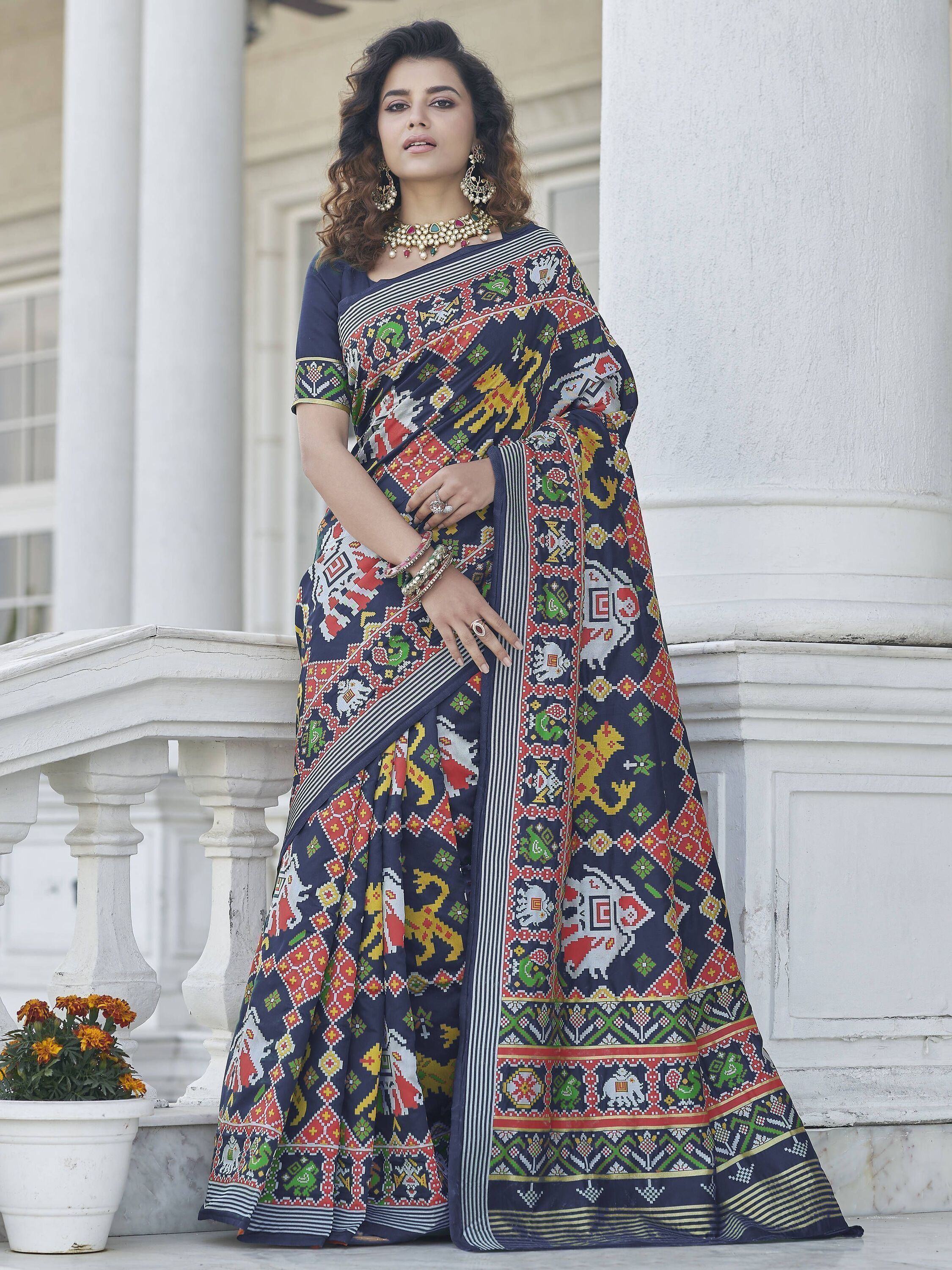 Luxurious Navy Blue Weaving Patola Silk Wedding Wear Saree