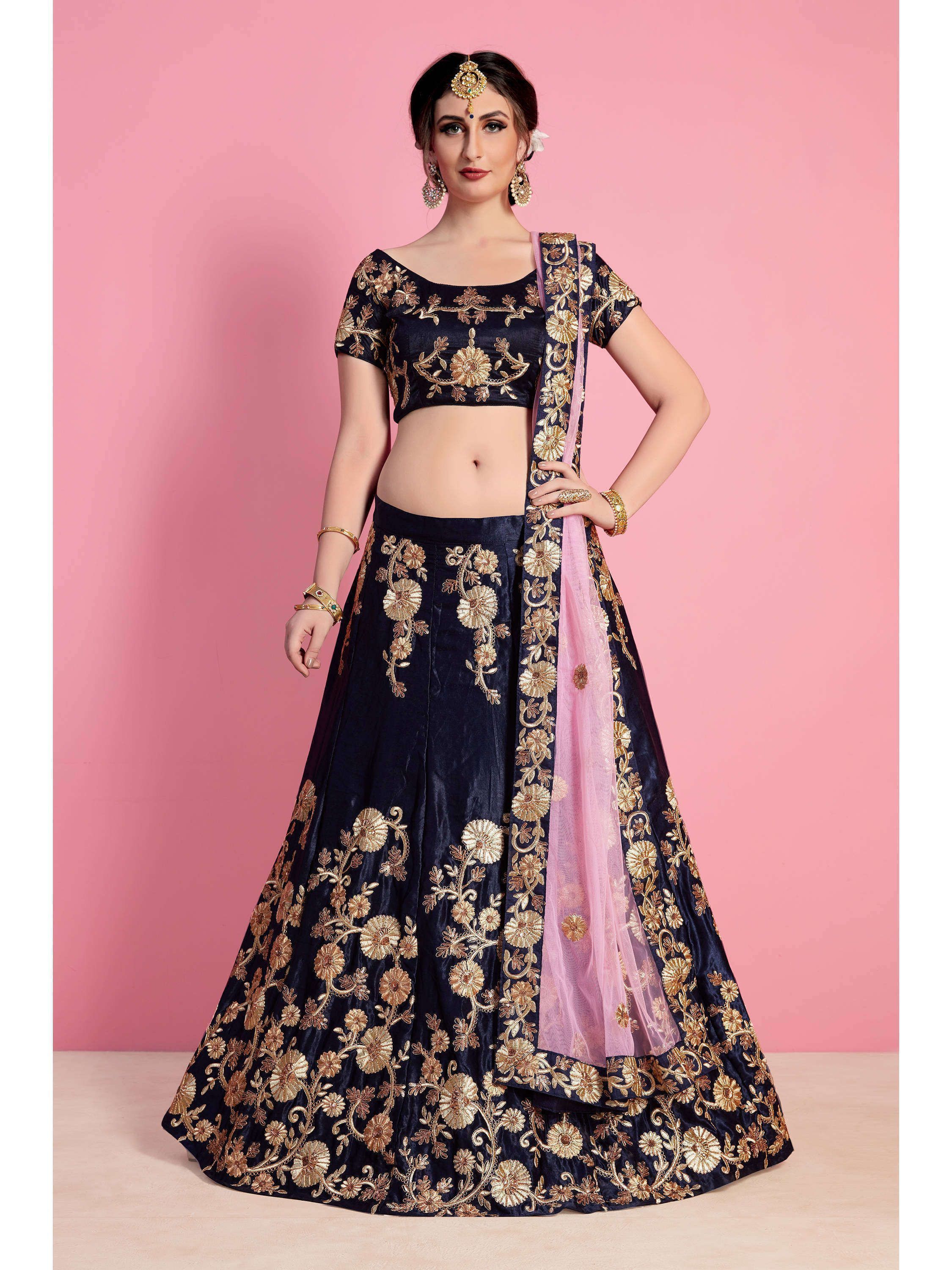 Buy Blue and Pink Brocade Applique and Thread Work Lehenga Set by Designer  Shyam Narayan Prasad Online at Ogaan.com