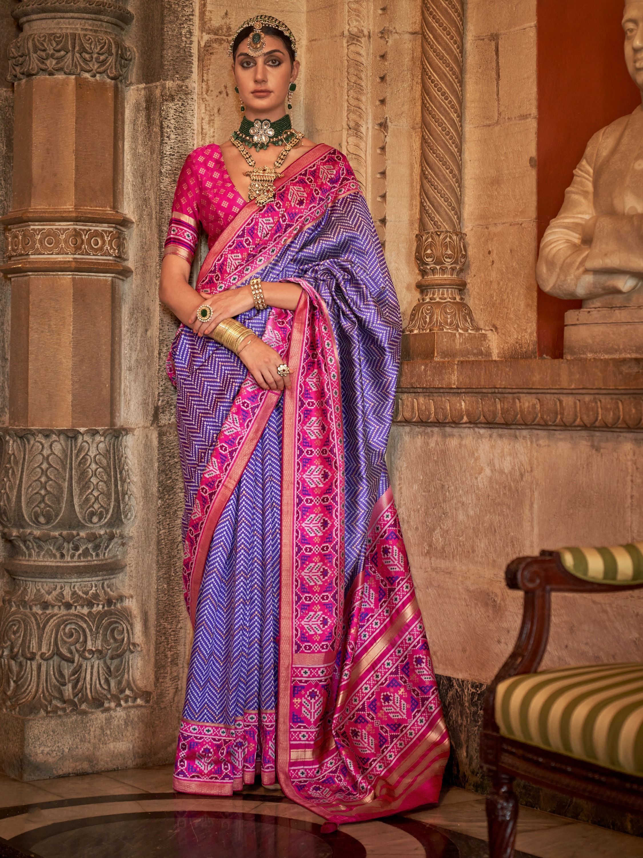 Precious Purple Patola Printed Silk Festival Wear Saree With Blouse
