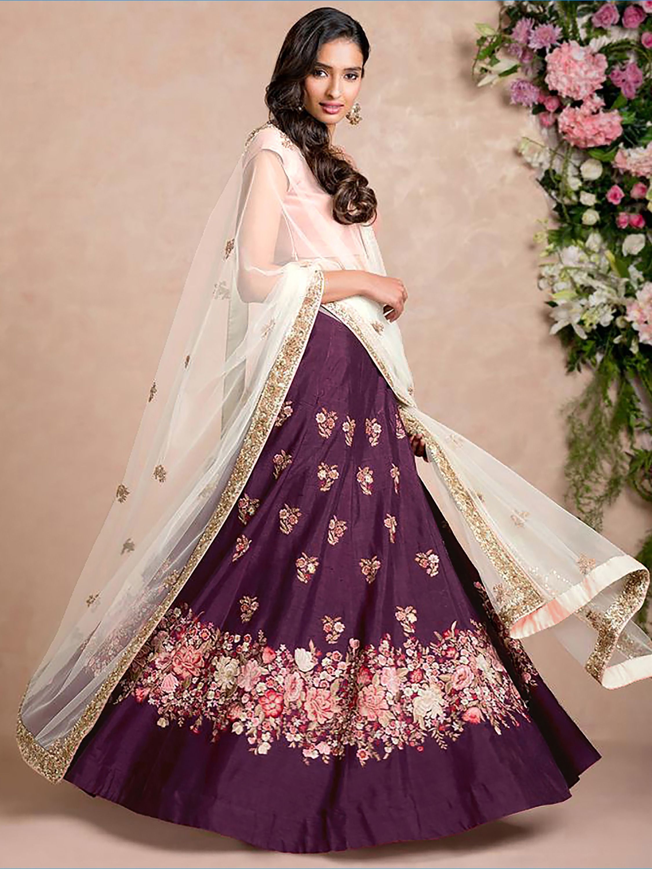 Purple Dori Embroidered Silk Bridal Wedding Lehenga Choli