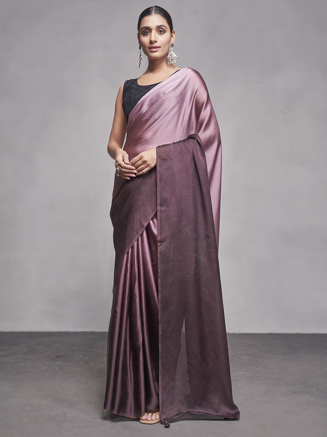 Incredible Dusty Pink Chiffon Function Wear Plain Saree With Blouse
