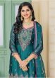 Teal Green Embroidered Silk Straight Cut Pant Suit With Dupatta (Default)