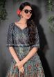Navy Blue Digital Floral Printed Readymade Gown