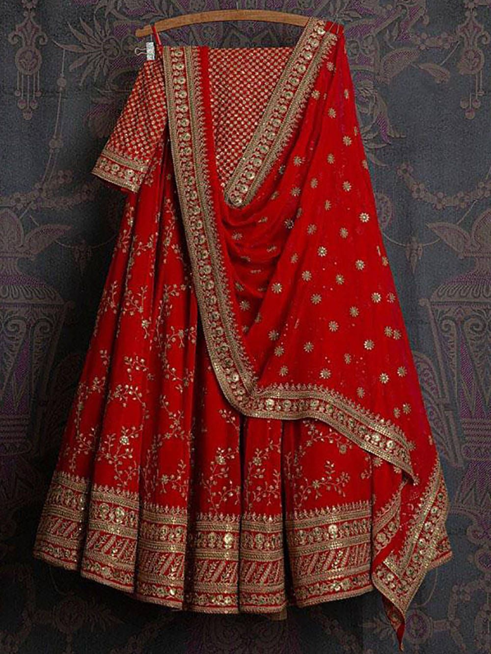 Red Embroidered Georgette Bridal Lehenga Choli With Dupatta