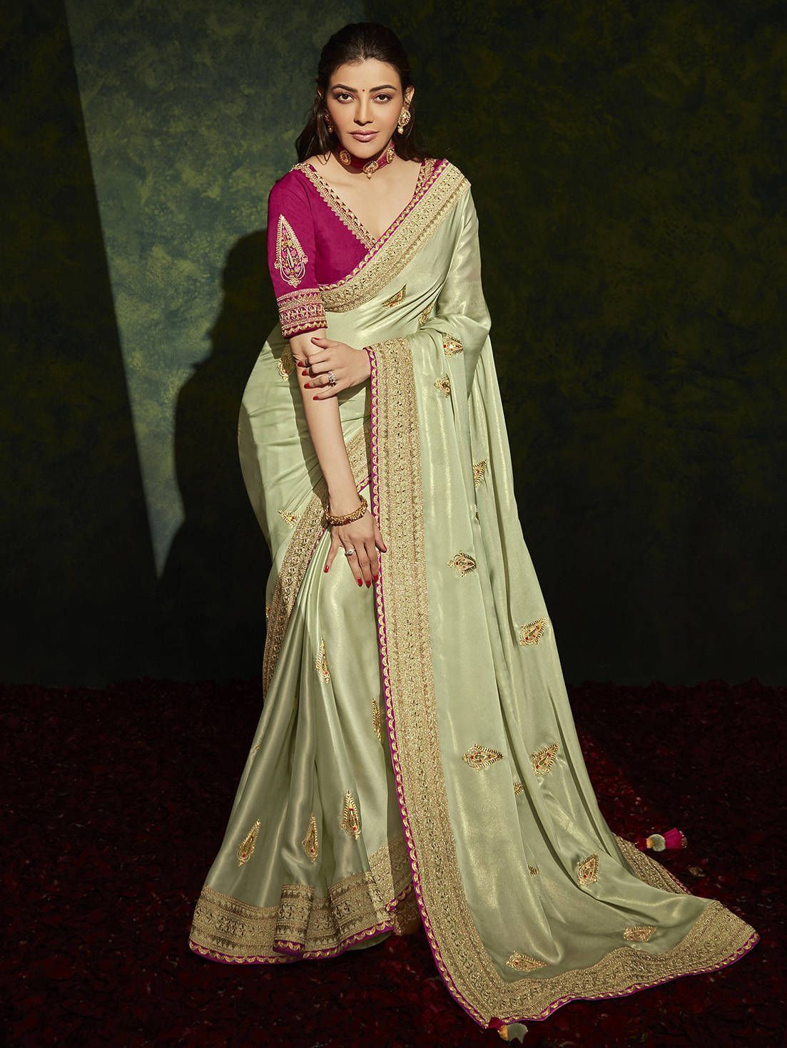 Astounding Pista Green Embroidery Silk Wedding Wear Saree