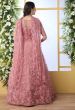Peach Thread Embroidered Net Party Wear Gown With Dupatta