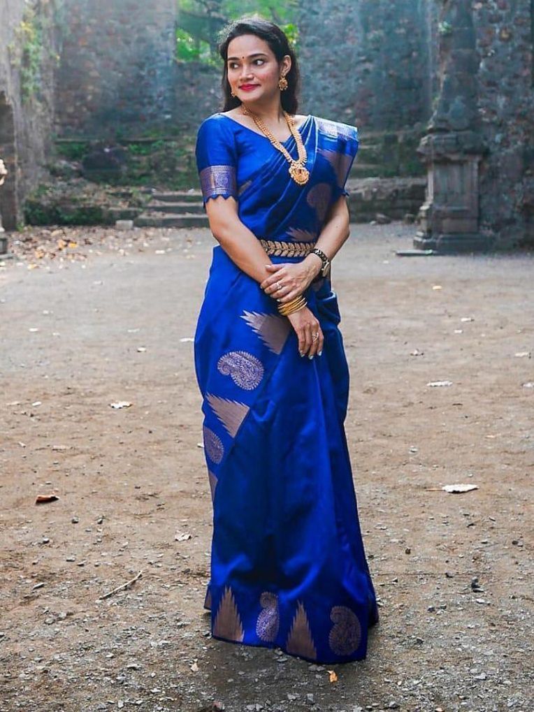 Royal Blue Jacquard Soft Silk Festive Ready To Wear Saree