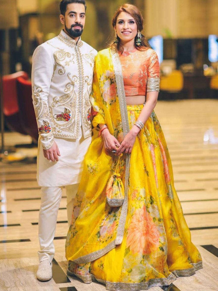 Celebrity Style Floral  Design With Yellow Color Lengha Choli