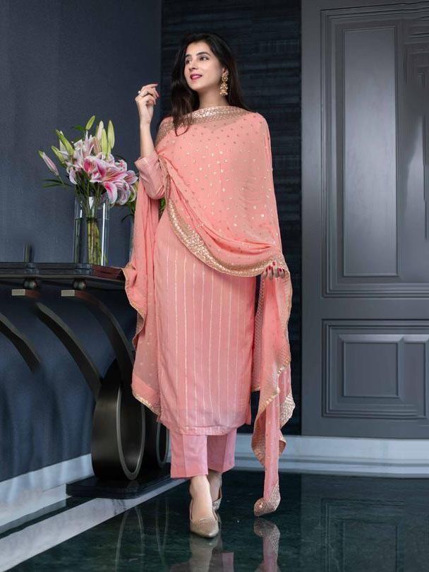Pink Sequence Work Georgette Salwar Suit With Sequence Work Dupatta 
