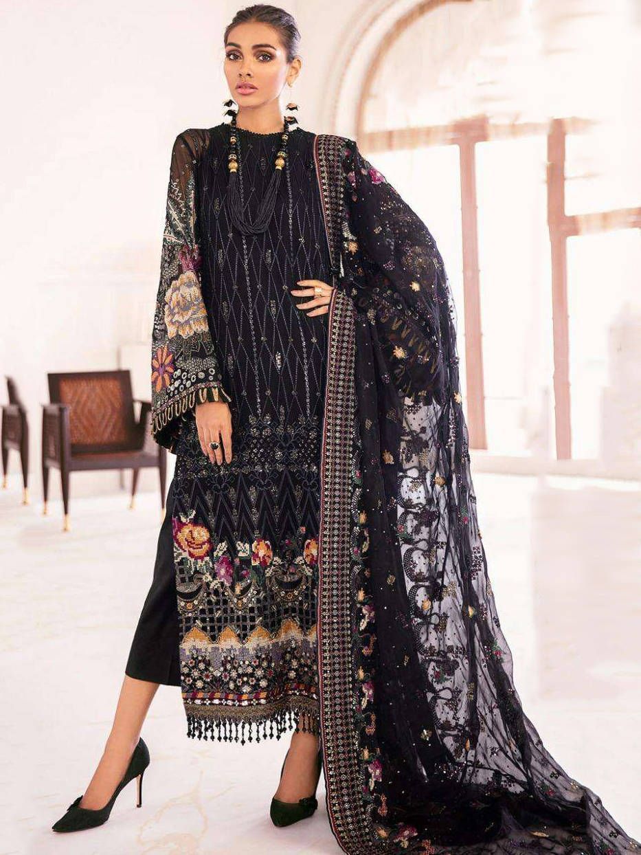 Black Embroidered Georgette Festive Pakistani Straight Suit 