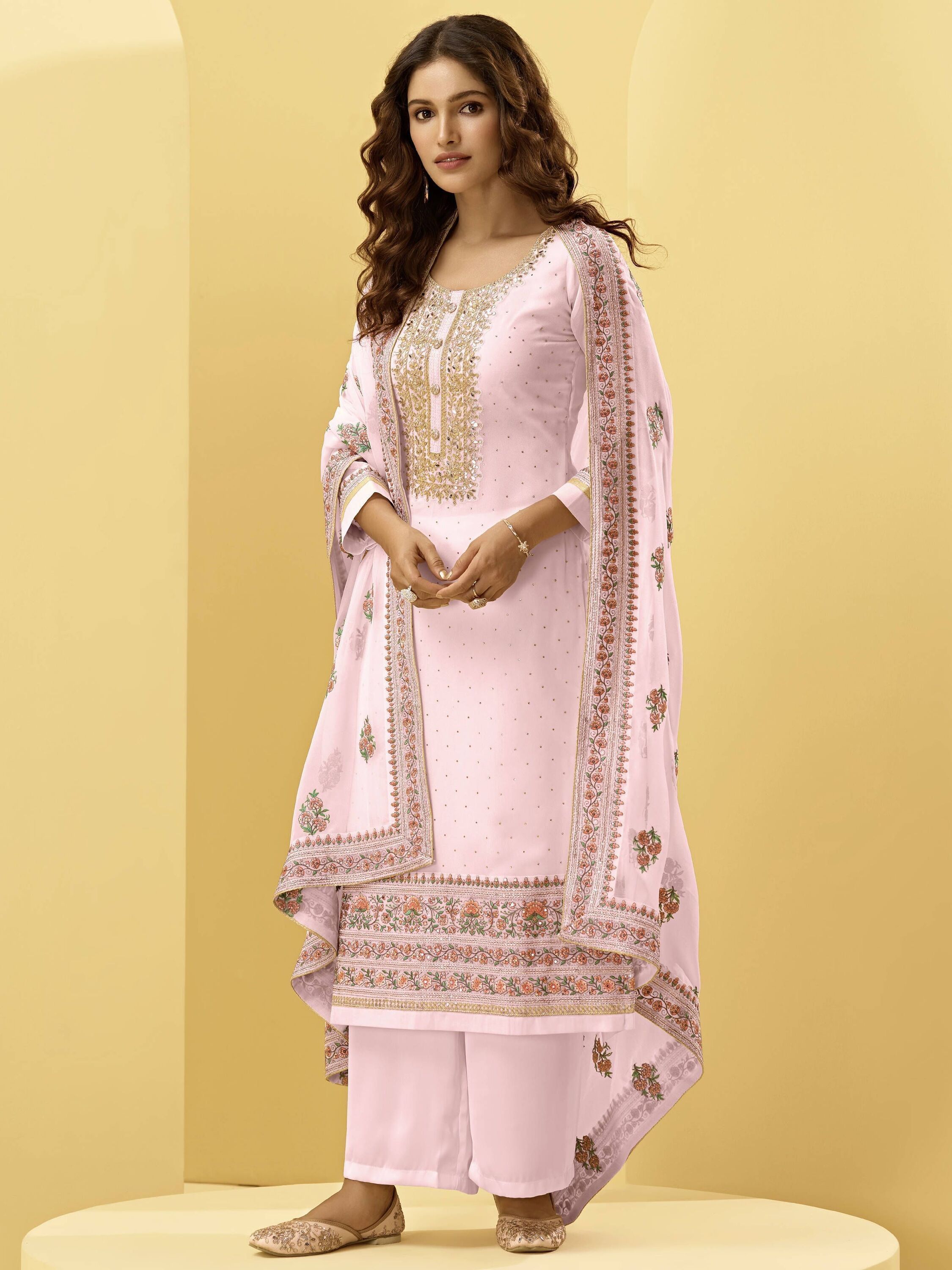 Blush Pink Embroidered Georgette Festival Wear Salwar Kameez
