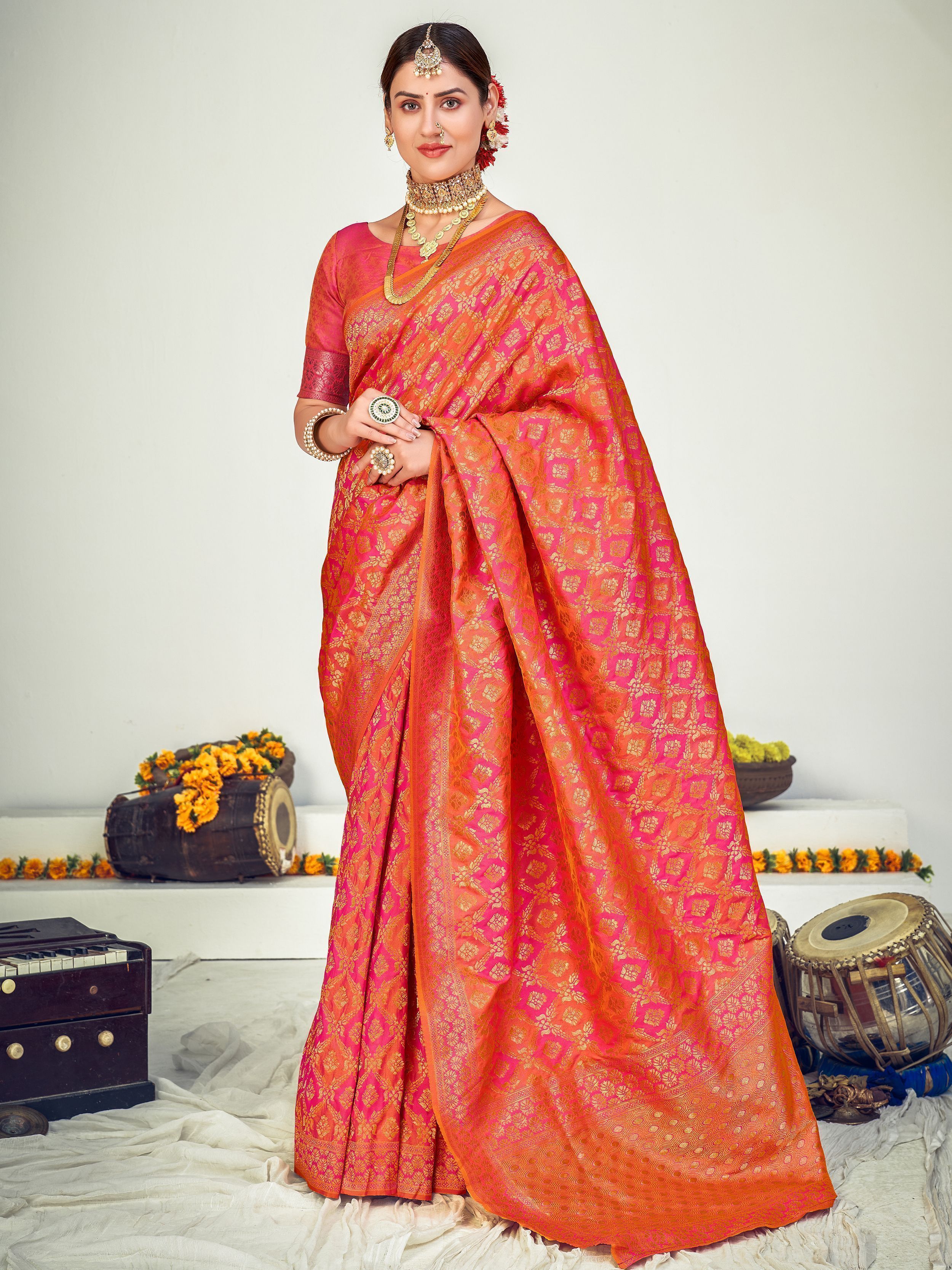 Pink Banarasi Silk Wedding Wear Saree