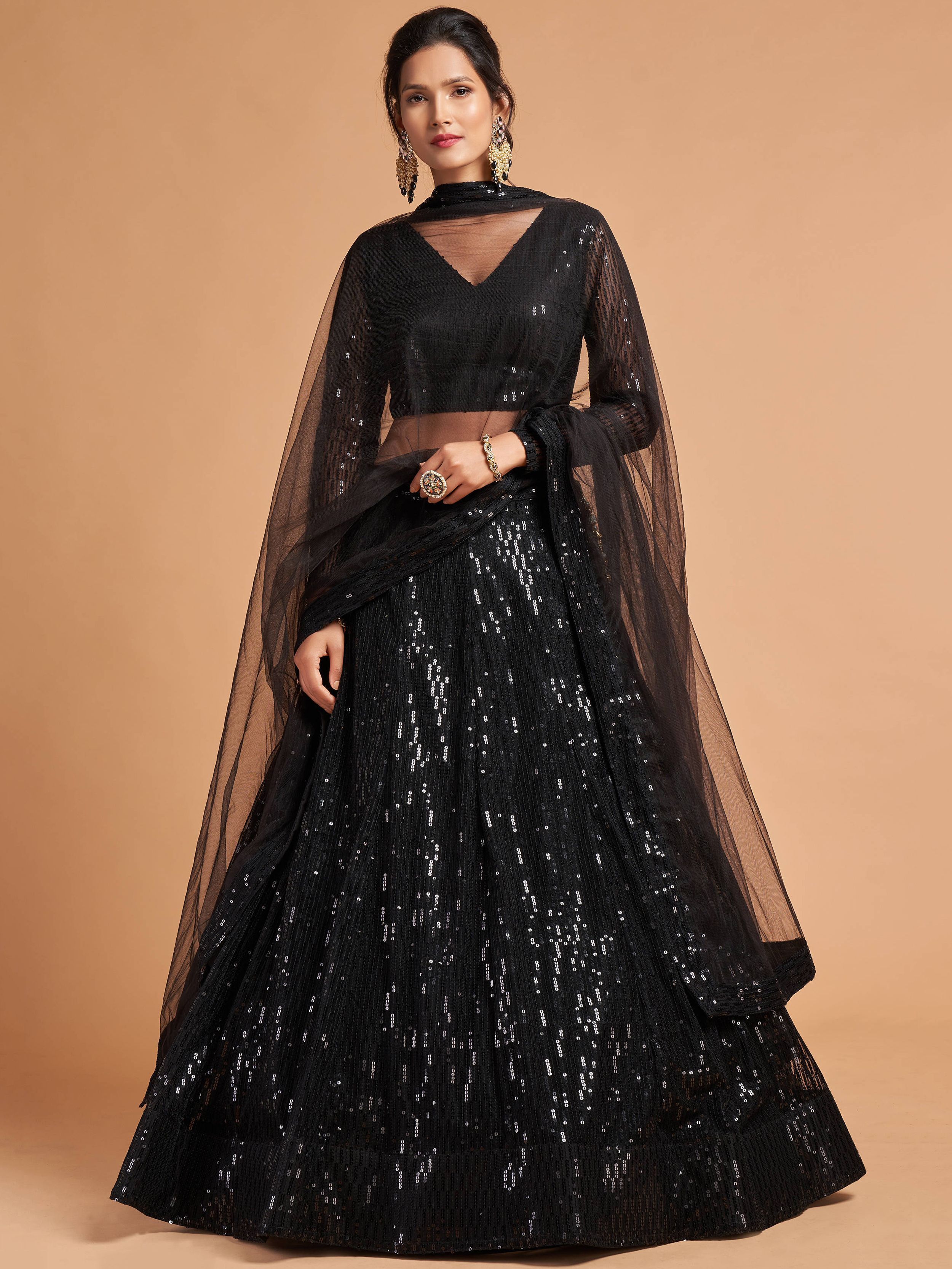 Stunning Black Zari Embroidered Net Party Wear Lehenga Choli
