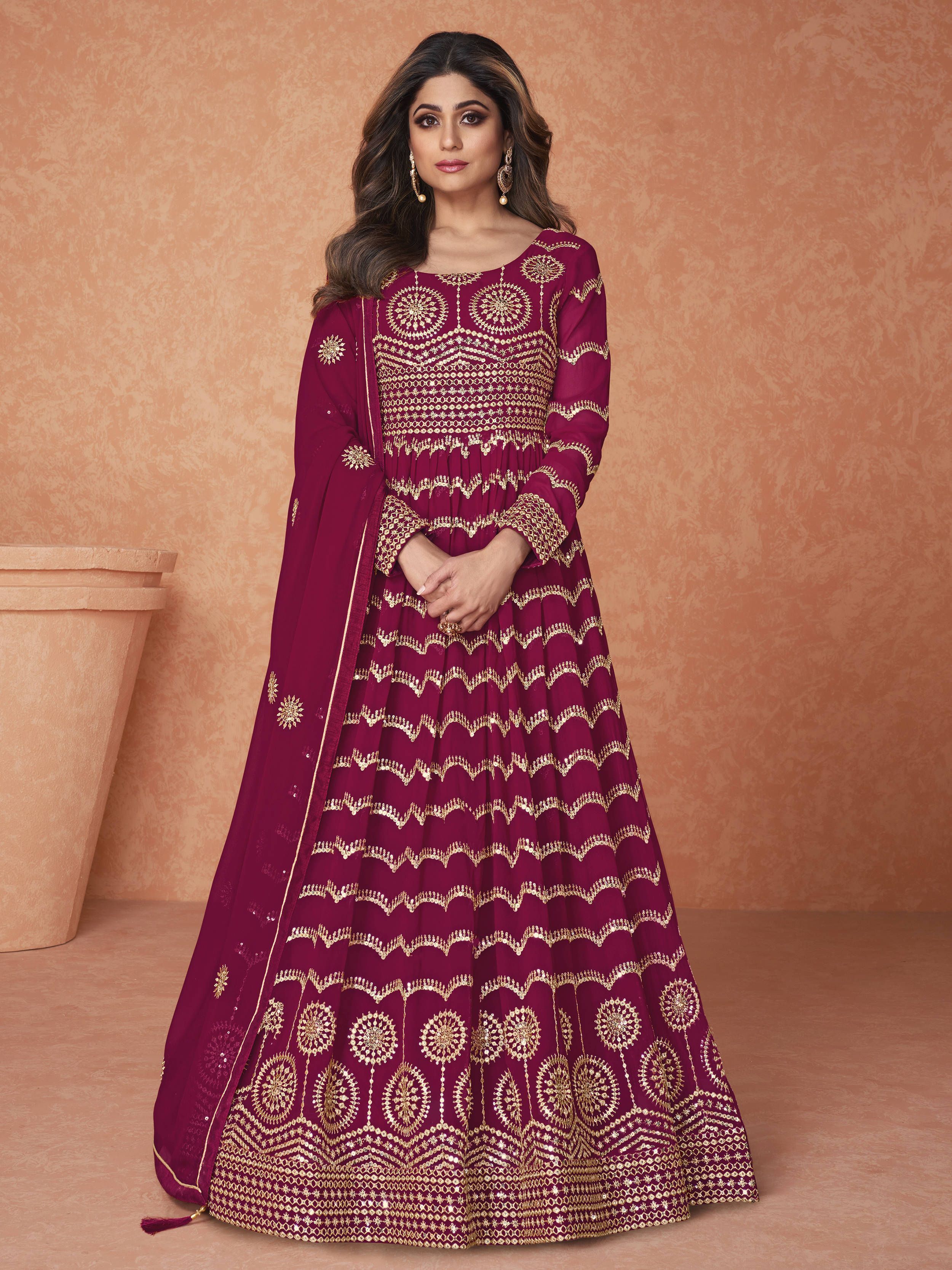 Marvelous Ruby Pink Georgette Heavy Embroidery Gown With Dupatta